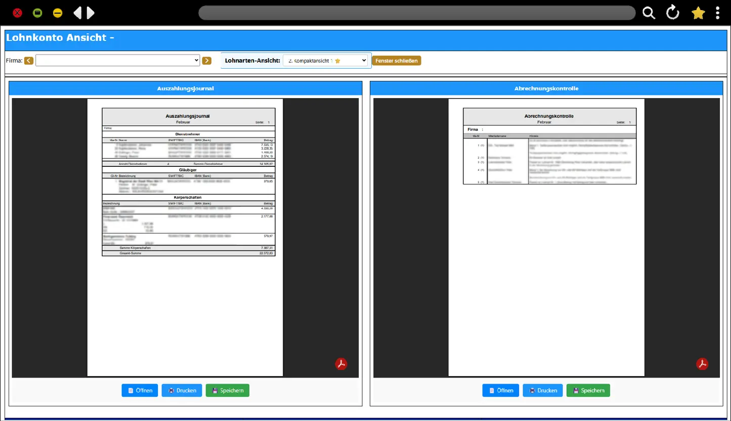 Screenshots der Lohnverrechnung Software Oberfläche für die Eingabe von Dienstnehmer Daten
