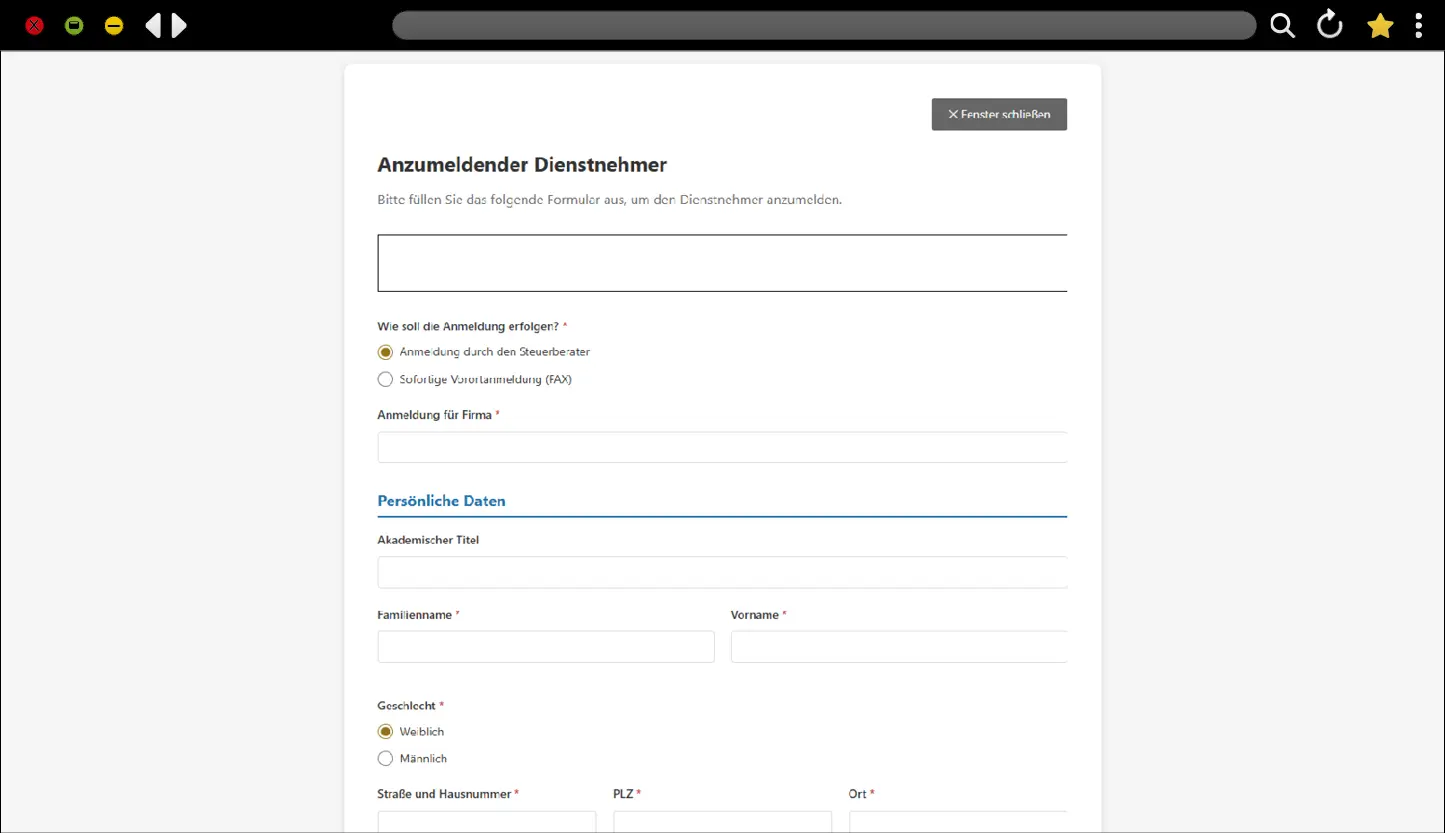 Screenshot des Anmeldeinterfaces für die Lohnverrechnung auf Lohnheld.at
